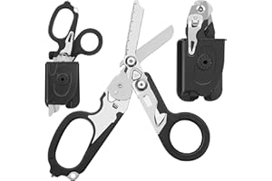 Leepenk 6 in 1 Multi-function Foldable Trauma Shears with Compatible Holster, Emergency Response Scissors Outdoor Camping Emergency Tools With Strap Cutter and Glass Breaker (Black)
