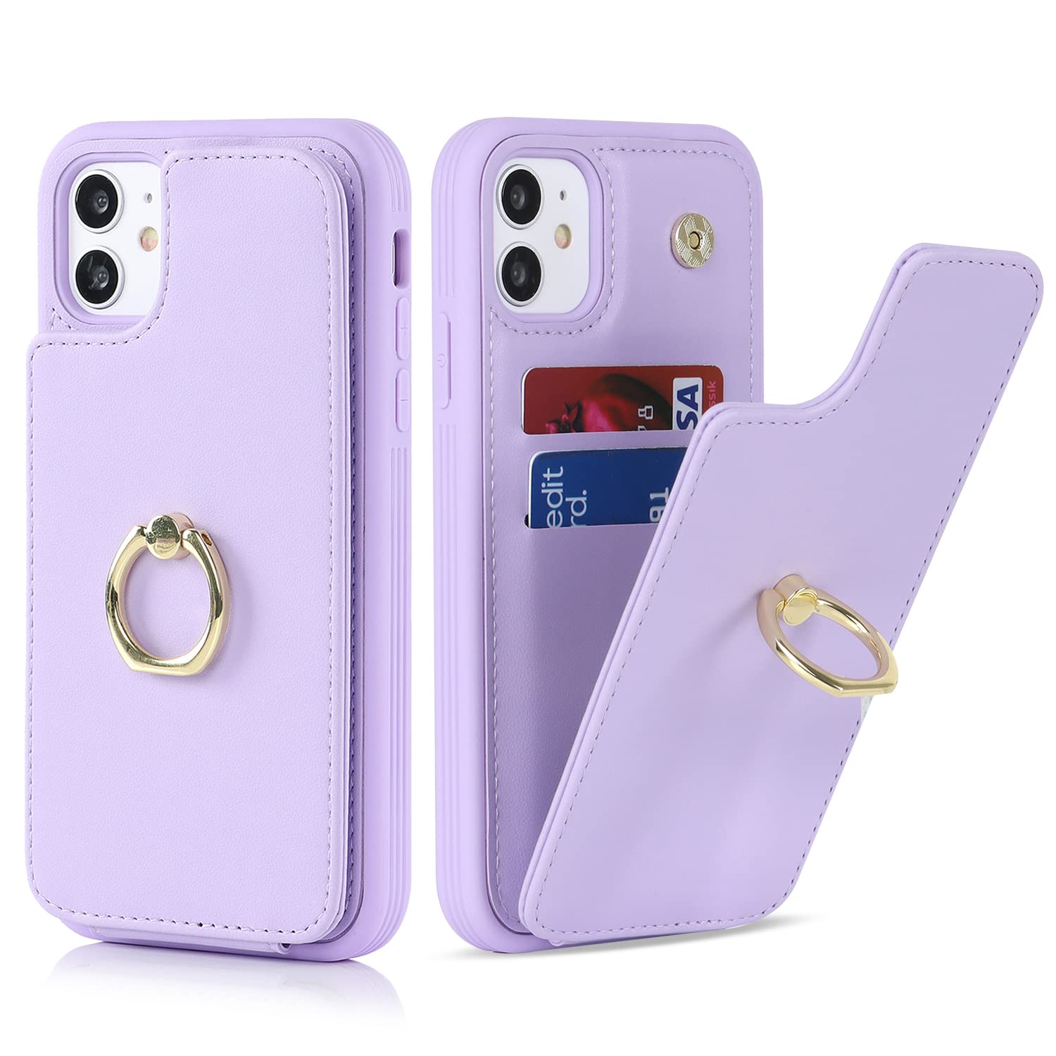 Cavor Phone Case compatible with iPhone 11 Case With Card Holder,Flip Folio Leather Wallet Case,Ring Kickstand Shockproof Cover Case compatible with iPhone 11 - Purple — image 1
