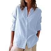 Button Down Shirts for Women Cotton Oxford Shirts Long Sleeve Dress Shirts Collared Blouses Work Casual Solid Tunic Tops