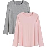 Latuza Women's Bamboo Viscose Pajama Tops Raglan Long Sleeve Lounge Shirt 2 Pack