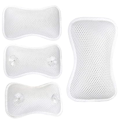 4 Pcs Bath Bathtub Pillow - Antibacterial, with 2 Non-Slip Suction Cups, Dry Quickly Pad, Head and Neck Support Mat, Relaxing Cushion for Spa Bathroom