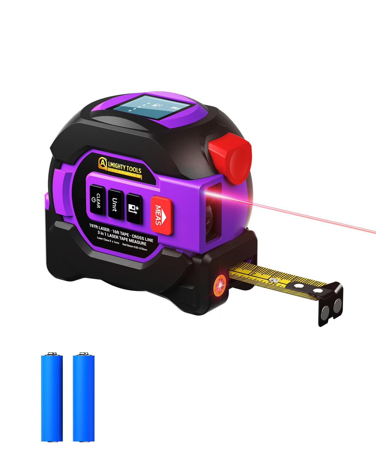 Photo 1 of 3 in 1 Digital Laser Tape Measure, 197ft/60m Laser Distance Meter, 16ft/5m Digital Tape Measure with Cross Line, Auto Lock, ft/in/m Unit Switch, Measure Area, Volume, Pythagorean