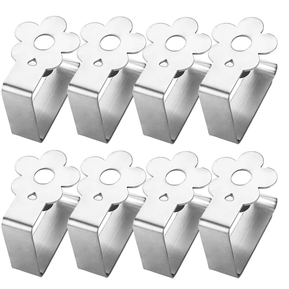 Aongray Flower design Table Cloth Clips, Set of 8, Silver Stainless Steel Table Cloth Clips, for 2.5 to 3.5 cm Thick Table Top, Indoor Outdoor Tablecloth Holder