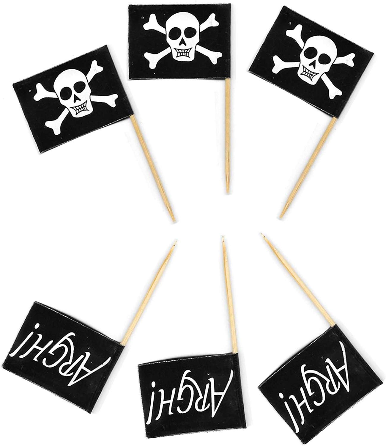 50 Pieces Pirate Cocktail Toothpicks Skull Flag Sticks for Food,Drink, Appetizer, Cupcake Decoration Tableware Halloween Party Supplies, Black