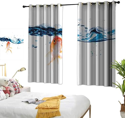 Amazon Com Navy Blue Curtains Fish Goldfish Swimming Under