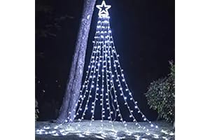 PUHONG Christmas Decoration Outdoor Star String Lights,16.4Ft Christmas Tree Toppers Lights 320 LED 8 Memory Modes with 14" Lighted Star for Halloween Christmas New Year Holiday Birthday(White)