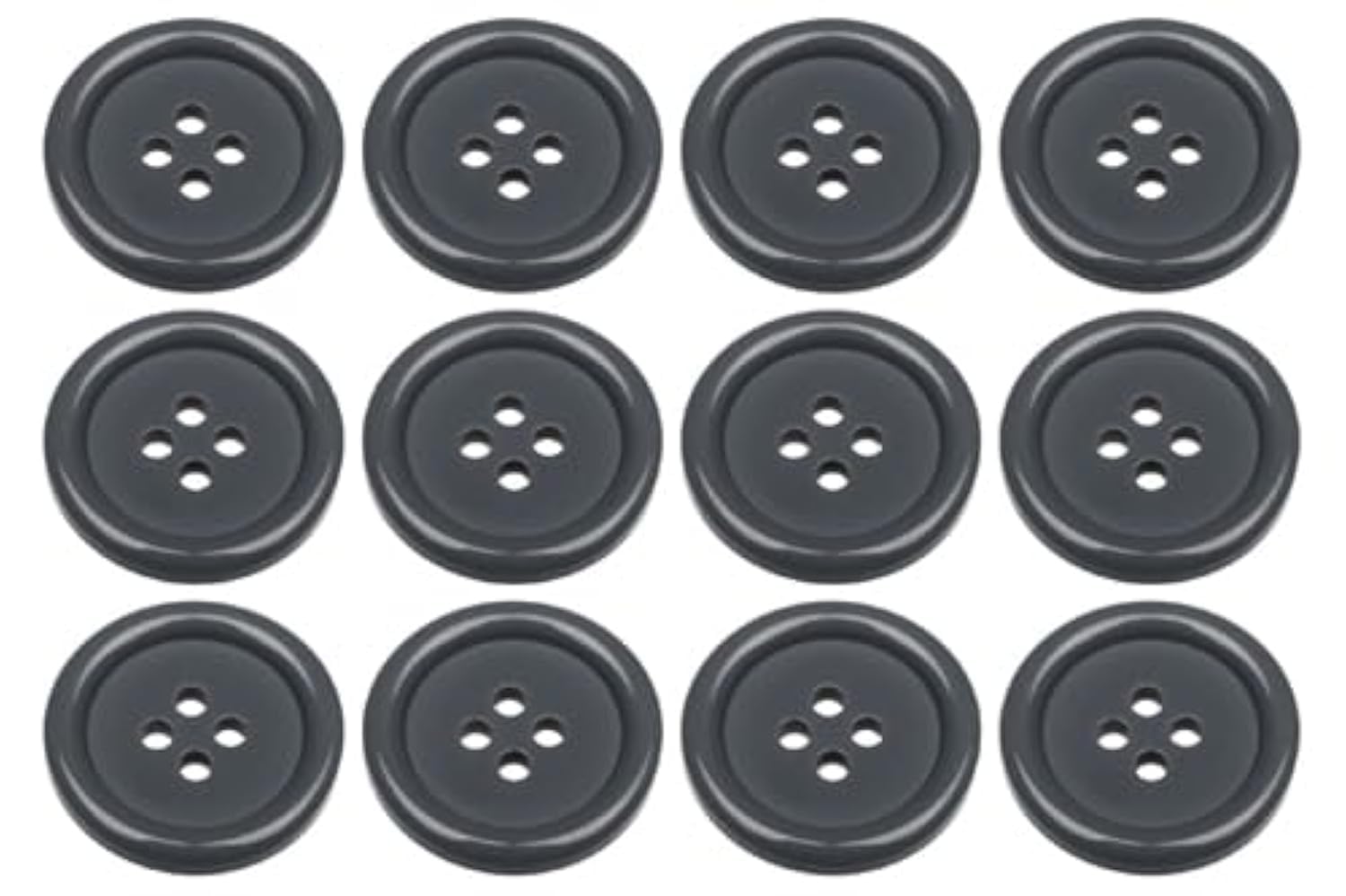 Pack of 12 Grey Sew on 20mm Round Buttons Flat 4 Holes 32L 32 Ligne