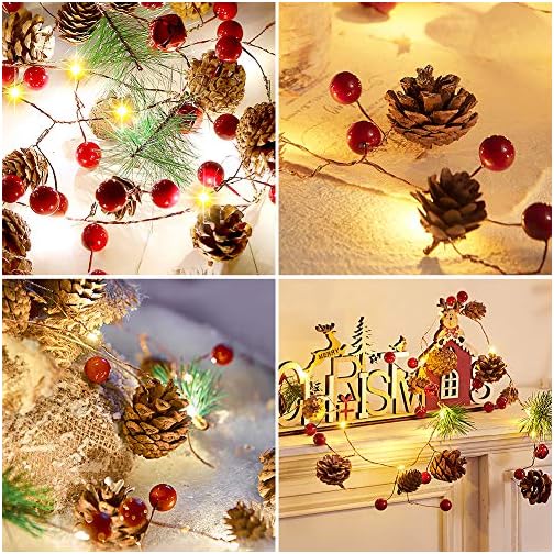 BestFire 9.84FT Christmas Pinecones String Lights with 30 LED Red Berry Bell Xmas Garland Pinecone Fairy String Lights… - Image 7