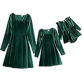Mommy and Me Christmas Dresses Plaid Velvet Dress Xmas Holiday Party Mom Daughter Matching Outfits Photoshoot