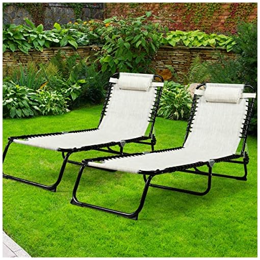 Goplus Folding Chaise Lounge Chair Portable Reclining Chair for Beach