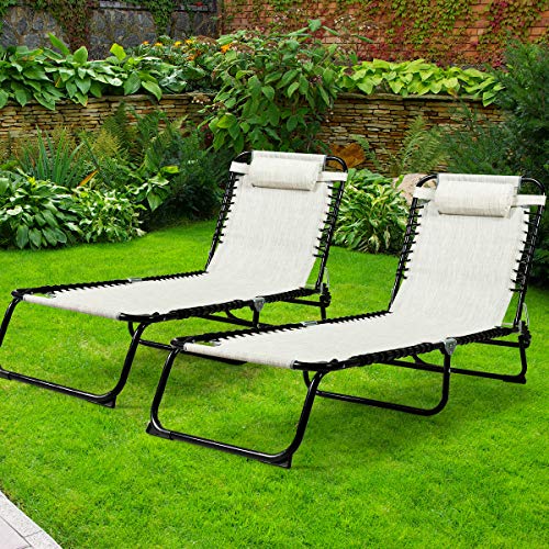 Goplus Folding Chaise Lounge Chair Portable Reclining Chair for Beach