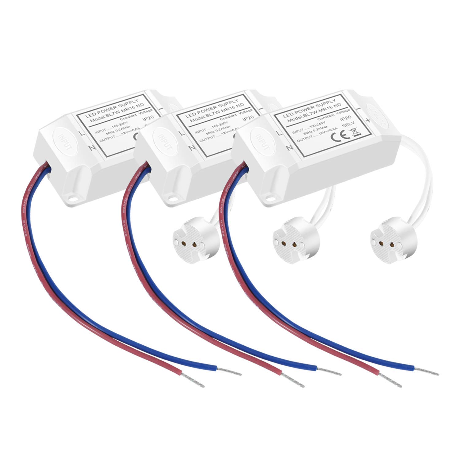 Torkase MR16 LED Driver Transformer, Convert 240 V/AC to 12V/DC, GU5.3 Bi-Pin Connector Included, Max.7W / No Interference with Dab and WiFi, 3-Pack