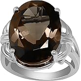 KOKAV 925 Sterling Silver Genuine Smoky Quartz 18 Ct Statement Cocktail Ring