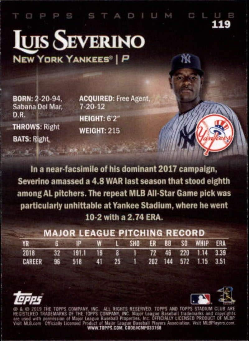 Amazon Com 2019 Stadium Club Baseball 119 Luis Severino New