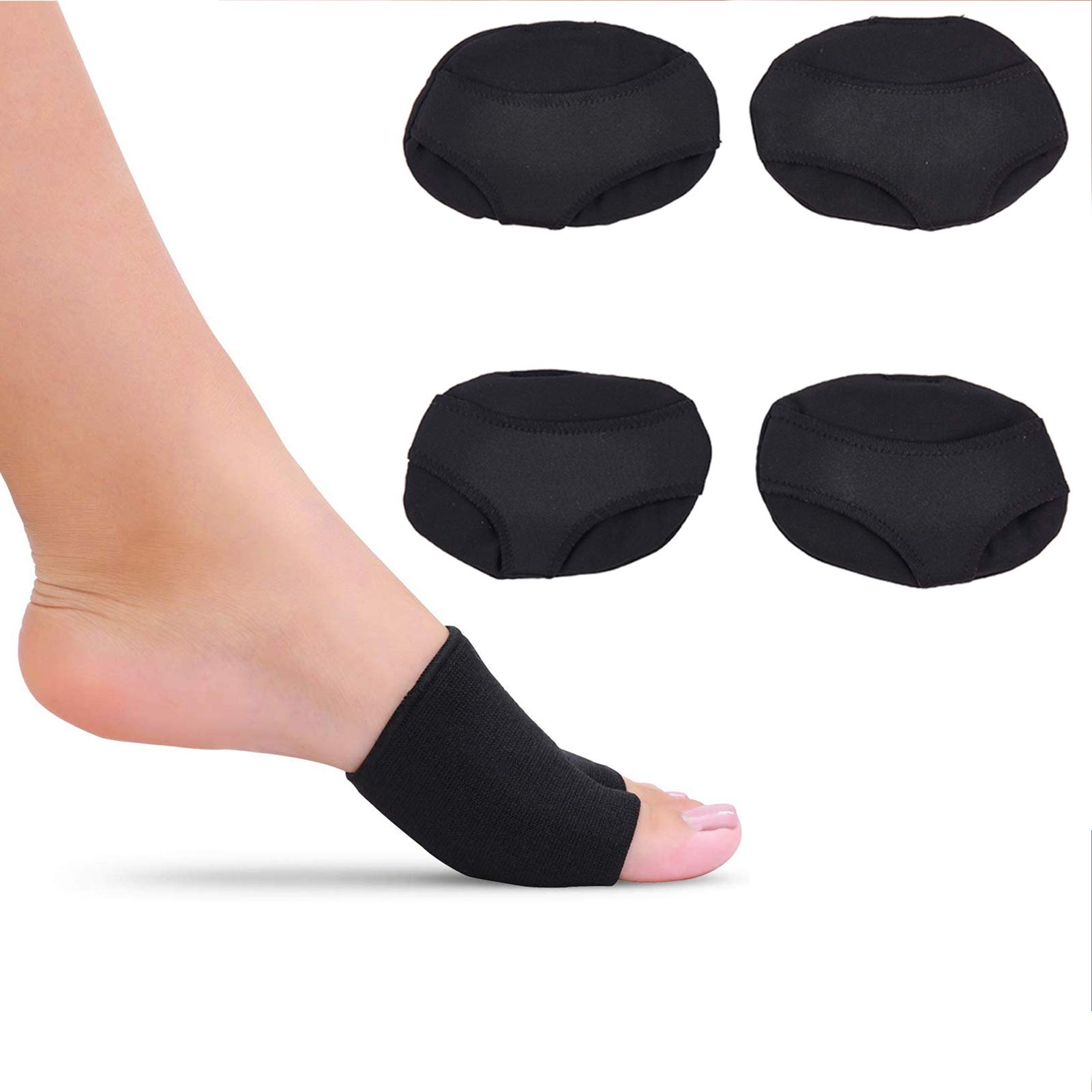 NICENEEDED 4Pcs Metatarsal Gel Pads Fabric Sleeve with Ball of Fabric forefoot Cushions Support and Pain Relief Metatarsal Pads for Woman and Man To Fast Pain Relief All Day Comfort for Feet