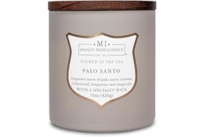 Manly Indulgence Palo Santo Scented Candles for Men, 15 oz Wooden Wick, Premium Soy Blend Wax, 60H Burn, Candles for Home Sce
