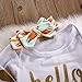 Newborn Baby Girls Top Rompers+Floral Pants Leggings Headband 3pcs Outfits Set (3-6 Months, Golden Hello World)