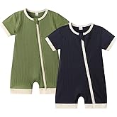 Bafeicao Unisex Baby Boy Girl 2 Pack Rompers Short Sleeve 2 Way Zipper One Piece Jumpsuits Clothes Sets