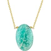 TGH Natural Oval Cabochon Necklace for Women - Gemstone Healing Crystal Pendant - 16+2 Inch Gold Plated Adjustable Chain