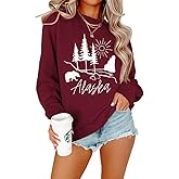 YourTees Women Alaska bear print pullover long sleeve sweatshirt