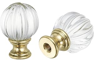 PATIKIL 1/4-27 Lamp Finial Cap for Lampshade Harp Top, 2Pcs Cap Nut Screw Cap Knob Clear Pumpkin Ball Shaped Crystal Lamp Sha