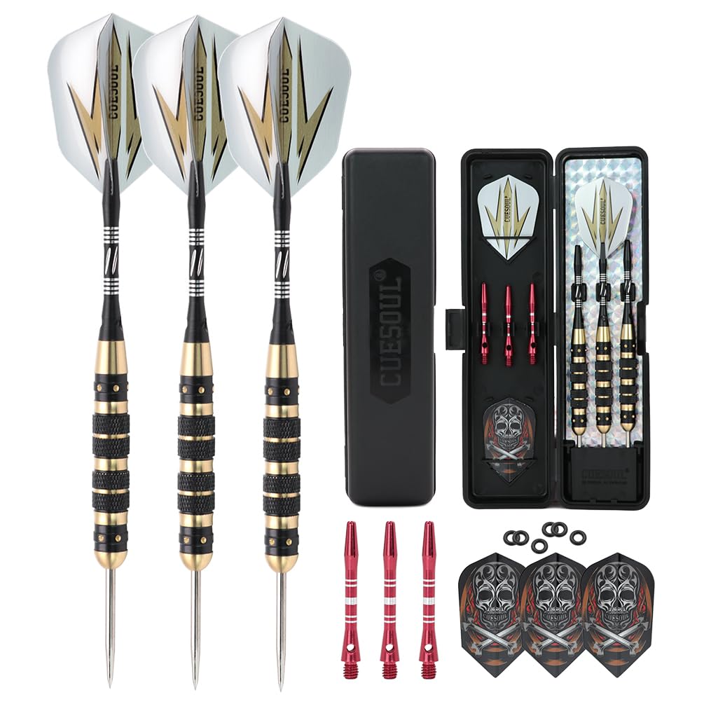 CUESOUL ARCH Steel Tip Darts Set 20 Grams Durable Aluminum Shafts Black Brass Barrels 3 Dart Flights Dart with Case(ARCH-F1307-02)