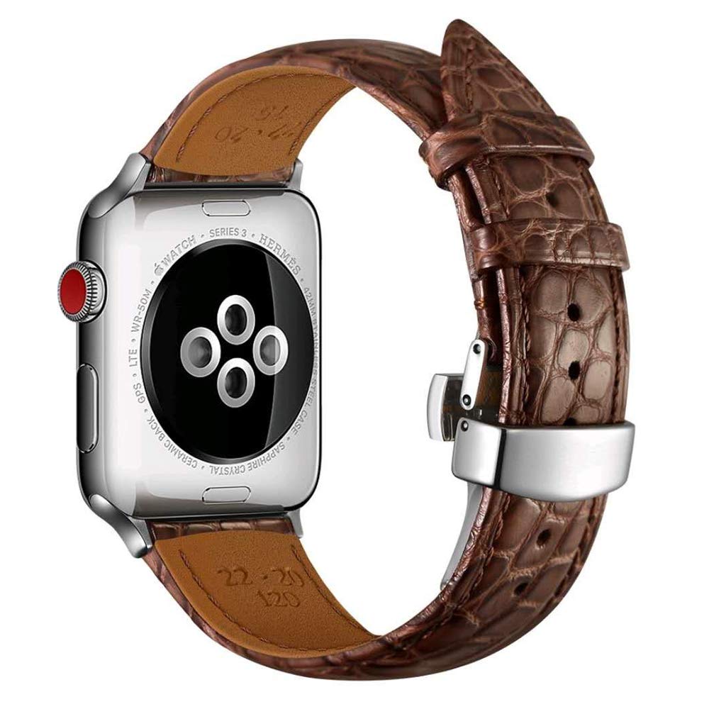 MUENShop Compatible with Apple Watch Alligator Strap 49mm 45mm 44mm 40mm 41mm Real Crocodile Replacement Band for iWatch Series 9 8 7 6 5 4 SE,Ultra/Ultra 2