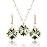 Qinpan Crystal Pendant Necklace Earrings Sets for Women 14K Glod Plated Jewelry