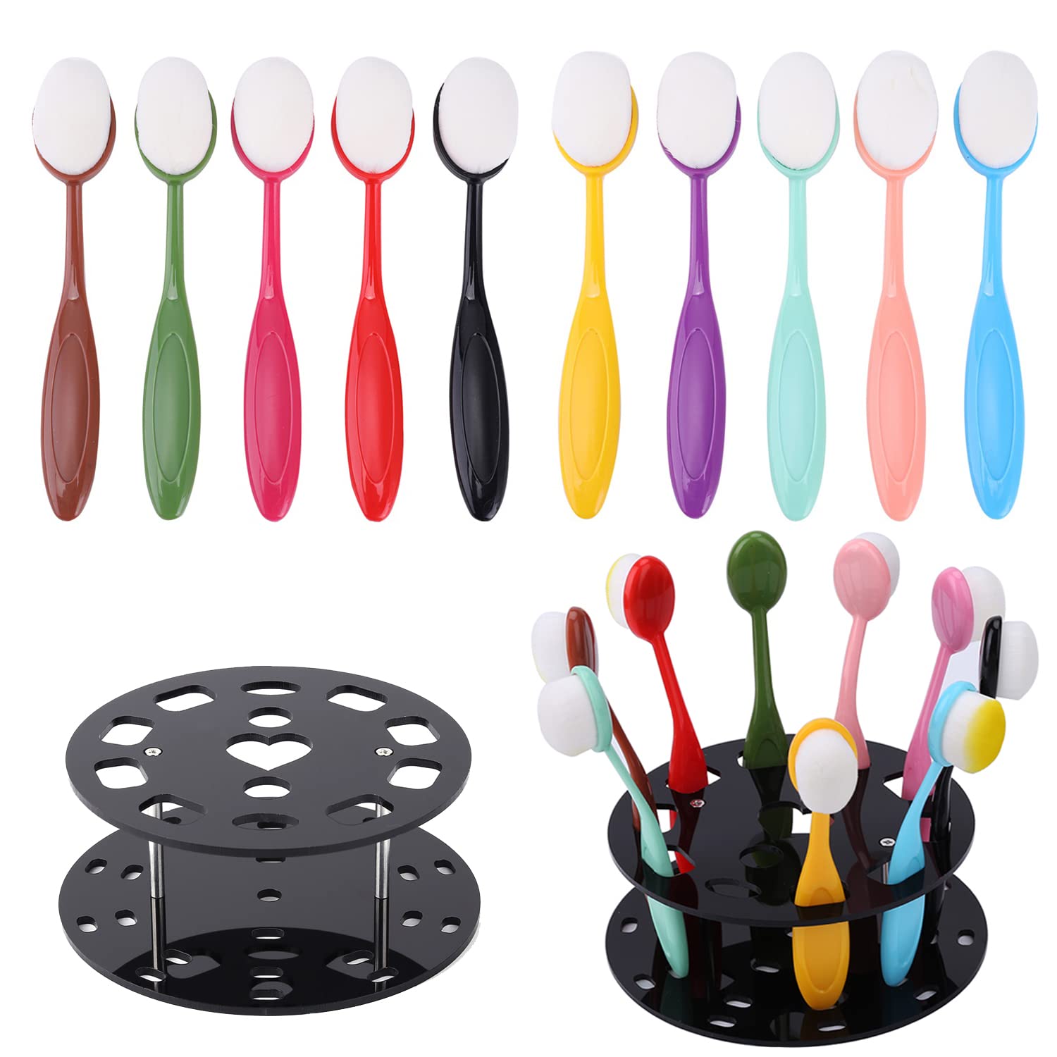 OTCRAFT 10 pcs Large Ink Blending Brushes with10 Brushes Lid and round Brush Holder Packaging Set for Scrapbooking Background Card Templates Card Making Paper Craft Background Blender Painting