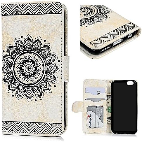 iphone 6s cover, iphone 6s case, Liberwill Wallet Cover PU leather Cover Kickstand Floral Pattern Credit Card Slots Protector for iphone 6 w/ Screen Protector Hand Strap (iphone 6 - White)