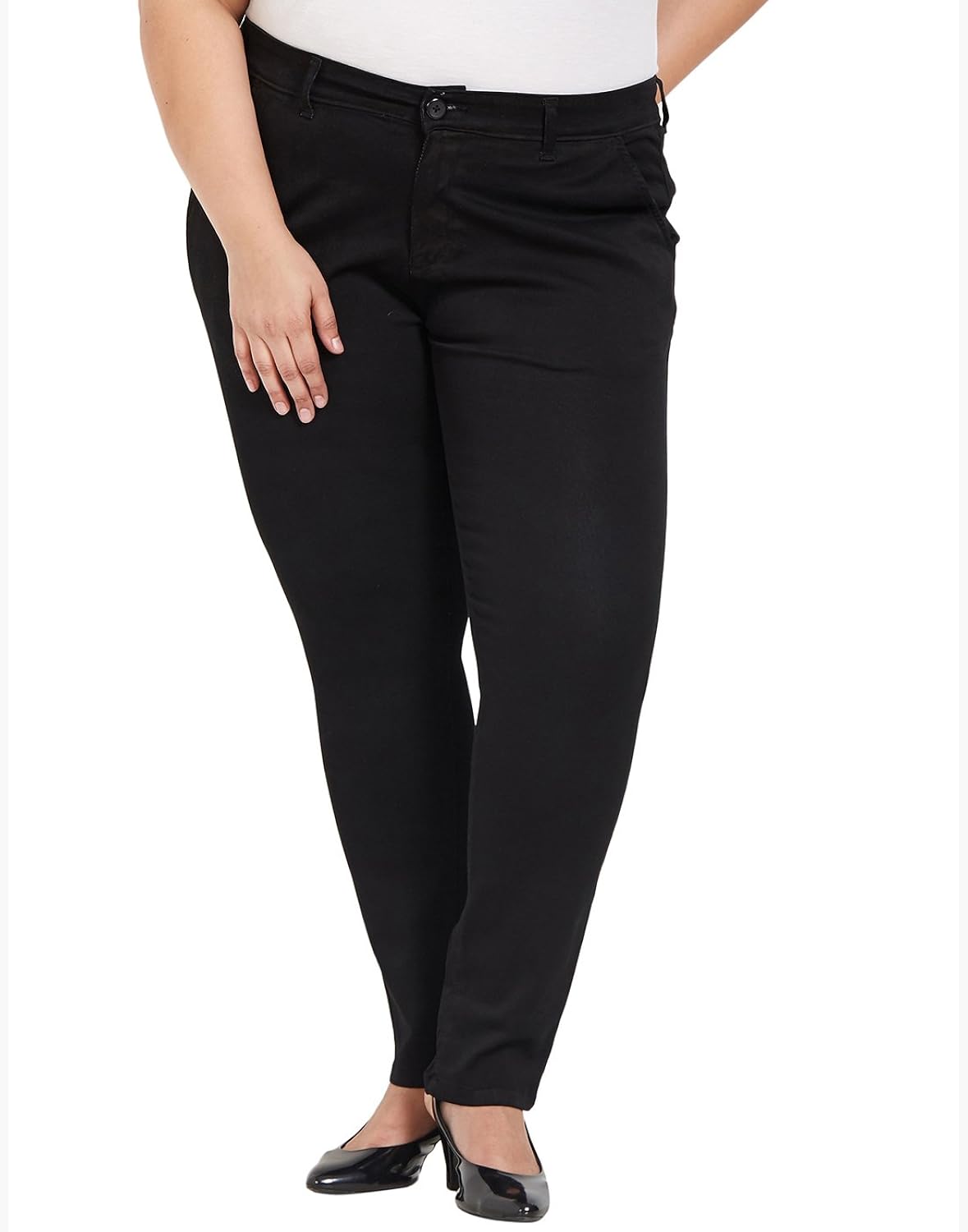 zush mid rise regular fit black color cotton blend fabric plus sized formal pant for womens