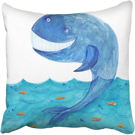 Amazon Sfeihefsaj ピローは 印刷漫画のクジラ水彩絵の具とガッシュの手描き海抽象的な愛らしい動物の赤ちゃんのポリエステル18 寝具カバー シーツ オンライン通販