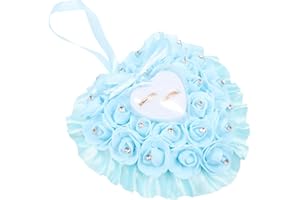 FOYTOKI Ring Ring Box Pillow for Wedding Rings Heart Pillow Wedding Supplies Hangers Sky-Blue Rhinestones