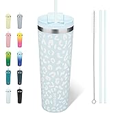 BJPKPK 30oz Tumbler With lid And Straw Stainless Steel Travel Coffee Mug Insulated Tumblers Cups,Light Blue Leopard