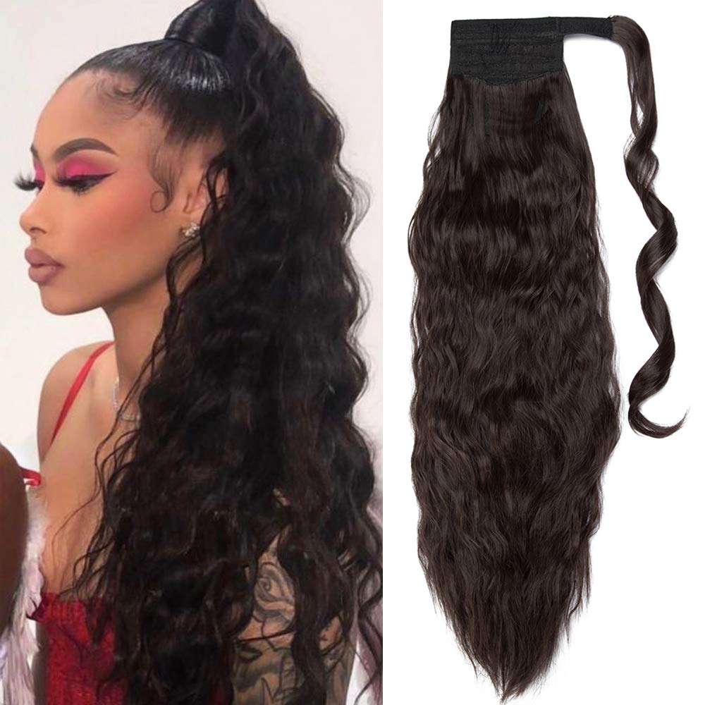 20 Inch Wrap Around Ponytail Extension Corn Wave Magic Hairpiece Synthetic Ponytail Hair Extension For Women Ladies [Dark Brown] — image 1