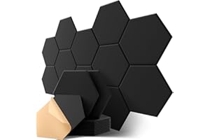 Hexagon Acoustic Panels, Kuchoow Soundproof Wall Panels Self-Adhesive, 12 Pack High Density sound proof panels for walls, 12"X10"X0.4" Acoustic Treatment for Recording Studio Office Home, Black