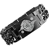 bahamut Mens Viking Odin Gungnir Stainless Steel Cool Cuban Chain Link Bracelet for Men,Norse Cuff Wristband Jewelry