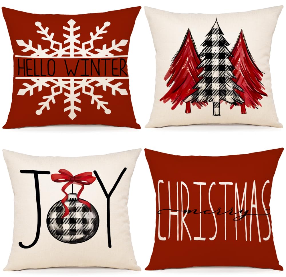 ZWJD Christmas Cushion Cover, 45 x 45 cm, Set of 4 Cushion Covers, Decorative Linen Cushion Covers for Christmas, Sofa, Bedroom, Couch, Cushion Cover, 45 x 45 cm — image 1