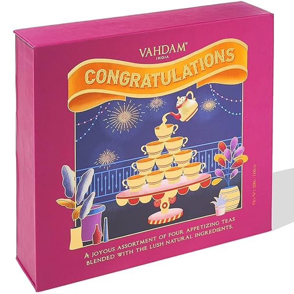 VAHDAM, CONGRATULATIONS ASSORTED TEA GIFT SETS FOR TEA LOVERS (7.05OZ/100+ CUPS) 4 LOOSE LEAF TEA – GREEN TEA, HERBAL TEA | GLUTEN FREE, NON GMO | GIFTS FOR WOMEN, GIFTS FOR MEN, GIFTS FOR HIM/HER