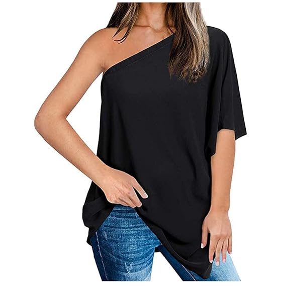 asymmetric batwing off shoulder blouse