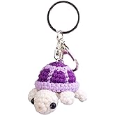 MuMyer Funny Crochet Turtle Doll, Handmade Emotional Support Knitting Wool Turtle Animal Gift With Detachable Keychain(Purple)