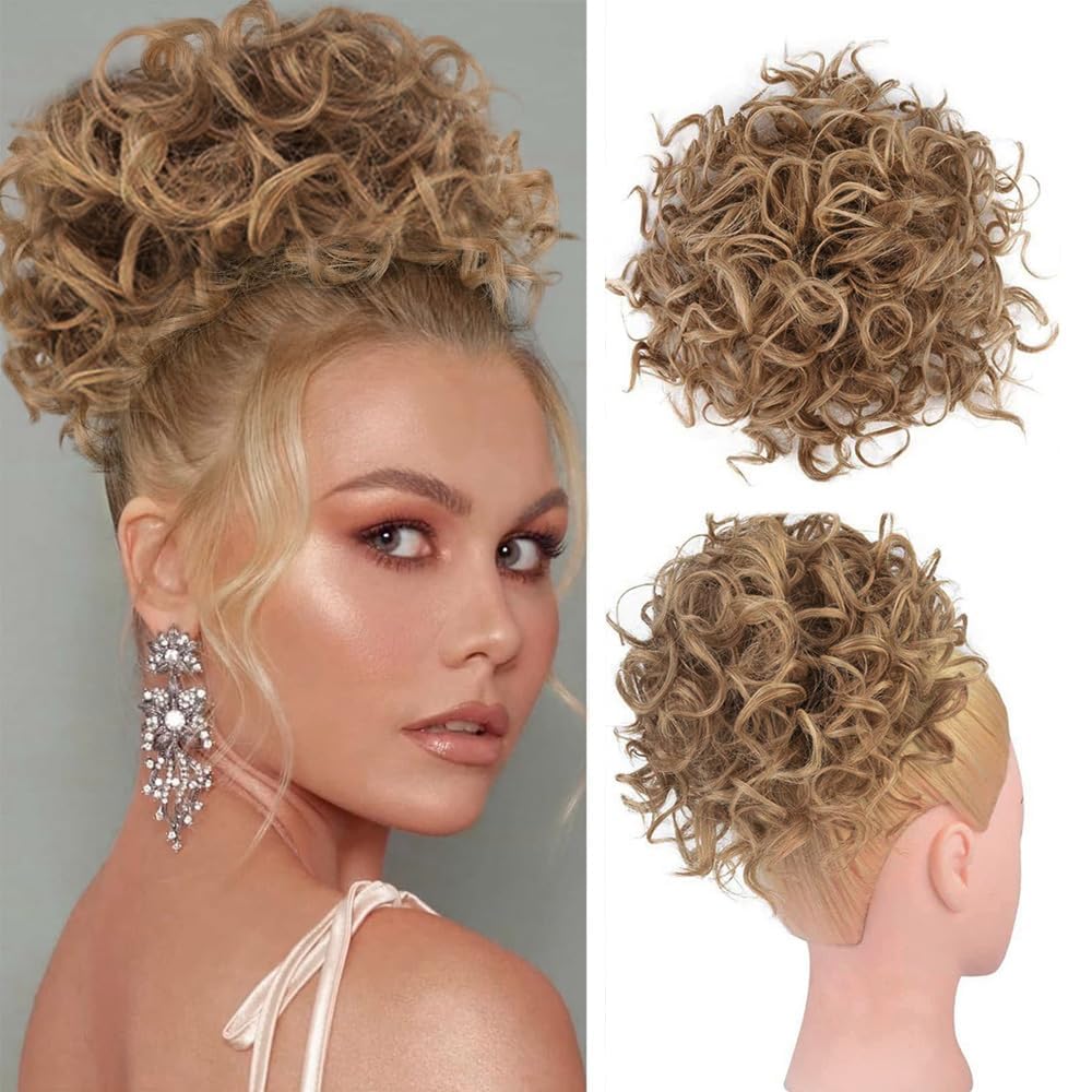 RPAEOY Ponytail Hair Hairpieces for Women 10 Inch Drawstring Clip in Hair Extension Fluffy Curly Natural Synthetic Hair Fiber Wigs Replacement Wigs for Cosplay Daily Use Party Wear (Light Brown)