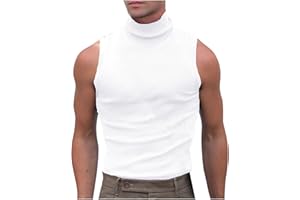 Uillui Mens Tank Tops Mock Turtleneck Sweater Casual Basic Pullover Sleeveless Fitted Gym Workout Muscle Tank Top Undershirt