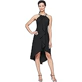 S.L. Fashions Womens Jewel Halter Neckline Cocktail Dress, Wedding Guest, Perfect Party Dress,(Petite and Regular Sizes)