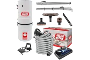 ULTRA CLEAN LOGO Ultra Clean SC100 Heavy Duty Powerful Central Vacuum System – Made in Canada – with Deluxe Electric Hose, Powerhead and Accessory Package (35 ft, Direct Connect, Black)