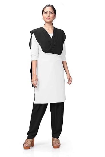 Uniform Sarees Corp Womens Poly Cotton Unstitched Salwar Kameez Dress Materials for Court Room Uniforms (White;Black)