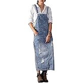 chouyatou Women's Adjustable Strap Distressed Denim Overall Dress A-Line Pinafore Jean Dress with Split