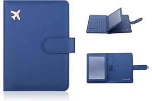 Deziliao 1 Pack Passport and Vaccine Card Holder Combo, PU Leather Passport Holder with Vaccine Card Slot, Passport Wallet for Men and Women (Blue-fly)
