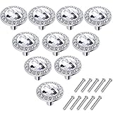 Mosong 10pcs 30mm Glass Clear Cabinet Knob Drawer Pull Handle Kitchen Door Wardrobe Hardware Used for Cabinet, Drawer, Chest, Bin, Dresser, Cupboard, Etc (Clear-Flat-Silver)