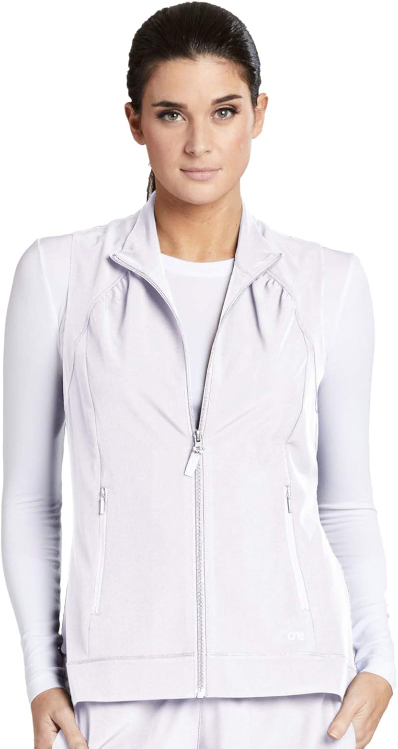 BARCO ONE 2-Pocket Mock Neck Zipper Vest for Women - Stretch Medical Scrub Vest: Clothing